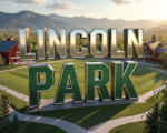 A viral, hyper-realistic YouTube thumbnail with a collegiate sports atmosphere. The background is a sprawling public park with green athletic fields, historic barn structure, and mountain ranges visible in the distance under golden hour lighting. The composition uses a low angle drone shot to showcase both the park's scale and the clash between tradition and development. Image size should be 3:2. The image features massive 3D typography with strict hierarchy: The Primary Text reads exactly: 'LINCOLN PARK'. This text is massive, the largest element in the frame, rendered in chrome and emerald green metallic gradient with stadium floodlight reflections to look like a high-budget 3D render. The Secondary Text reads exactly: 'CMU TAKEOVER'. This text is significantly smaller, positioned below the main text. It features a thick, distinct orange and black border/outline (sticker style) to contrast against the background. Make sure text 2 is always different theme, style, effect and border compared to text 1. The text materials correspond to the story's concept. Crucial Instruction: There is absolutely NO other text, numbers, watermarks, or subtitles in this image other than these two specific lines. 8k, Unreal Engine 5, cinematic render