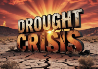 A viral, hyper-realistic YouTube thumbnail with a scorching desert-red and fiery orange atmosphere. The background is a cracked, bone-dry Colorado River bed with dead sagebrush and distant burning hills under a blood-red sunset sky with dramatic god rays. The composition uses a dramatic low-angle shot to focus on the main subject: a massive, weathered Colorado state welcome sign completely splintered and charred. Image size should be 3:2. The image features massive 3D typography with strict hierarchy: The Primary Text reads exactly: 'DROUGHT CRISIS'. This text is massive, the largest element in the frame, rendered in molten lava-orange chrome with glowing ember edges to look like a high-budget 3D render. The Secondary Text reads exactly: 'Zero Rain All Week'. This text is significantly smaller, positioned below the main text. It features a thick, cracked-earth brown border/outline to contrast against the background. Make sure text 2 is always different theme, style, effect and border compared to text 1. The text materials correspond to the story's concept. Crucial Instruction: There is absolutely NO other text, numbers, watermarks, or subtitles in this image other than these two specific lines. 8k, Unreal Engine 5, cinematic render