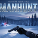 A viral, hyper-realistic YouTube thumbnail with a dramatic winter crime atmosphere. The background is a vast snow-covered Grand Mesa forest at dusk with blowing snow and police search lights cutting through the trees with cold blue lighting. The composition uses a low dramatic camera angle to focus on the main subject: a gloved hand gripping a stolen handgun half-buried in fresh snow. Image size should be 3:2. The image features massive 3D typography with strict hierarchy: The Primary Text reads exactly: 'MANHUNT'. This text is massive, the largest element in the frame, rendered in icy chrome with frost and snow particles to look like a high-budget 3D render. The Secondary Text reads exactly: 'GRAND MESA'. This text is significantly smaller, positioned below the main text. It features a thick, glowing red border/outline (sticker style) to contrast against the background. Make sure text 2 is always different theme, style, effect and border compared to text 1.