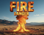 A viral, hyper-realistic YouTube thumbnail with a dramatic wildfire vibe atmosphere. The background is a bone-dry Colorado western slope landscape with dead brown grass and distant mountains under a clear blue sky with intense golden hour lighting. The composition uses a dramatic low angle to focus on the main subject: a massive glowing orange flame shaped like the state of Colorado rising from the ground. Image size should be 3:2. The image features massive 3D typography with strict hierarchy: The Primary Text reads exactly: 'FIRE DANGER'. This text is massive, the largest element in the frame, rendered in blazing molten metal with real flames and sparks to look like a high-budget 3D render. The Secondary Text reads exactly: 'Winds to 30 mph Tuesday'. This text is significantly smaller, positioned below the main text. It features a thick, bright red border/outline (sticker style) to contrast against the background. Make sure text 2 is always different theme, style, effect and border compared to text 1. The text materials correspond to the story's concept. Crucial Instruction: There is absolutely NO other text, numbers, watermarks, or subtitles in this image other than these two specific lines. 8k, Unreal Engine 5, cinematic render.