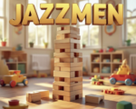 A viral, hyper-realistic YouTube thumbnail with a warm community atmosphere. The background is a cozy daycare room filled with colorful toys and sunlight streaming through windows with soft golden lighting. The composition uses a low angle to focus on the main subject: a detailed wooden building block tower symbolizing growth and stability. Image size should be 3:2. The image features massive 3D typography with strict hierarchy: The Primary Text reads exactly: 'Jazzmen Blanks'. This text is massive, the largest element in the frame, rendered in warm gold to look like a high-budget 3D render. The Secondary Text reads exactly: 'Beats Funding Cuts'. This text is significantly smaller, positioned below or next to the main text. It features a thick, distinct color border/outline (sticker style) to contrast against the background. Make sure text 2 is always different theme, style, effect and border compared to text 1. The text materials correspond to the story's concept. Crucial Instruction: There is absolutely NO other text, numbers, watermarks, or subtitles in this image other than these two specific lines. 8k, Unreal Engine 5, cinematic render.