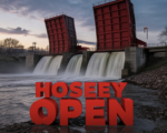 A viral, hyper-realistic YouTube thumbnail with a dramatic industrial atmosphere. The background is the St. Marys River in Fort Wayne at dusk with massive water rushing through fully opened red Tainter gates at Hosey Dam, low water exposing rocky riverbed and mud flats. The composition uses a low dramatic angle to focus on the main subject: enormous steel Tainter gates raised high with torrents of water pouring underneath. Image size should be 3:2. The image features massive 3D typography with strict hierarchy: The Primary Text reads exactly: 'HOSEY DAM OPEN'. This text is massive, the largest element in the frame, rendered in weathered industrial steel with rust and water spray effects to look like a high-budget 3D render. The Secondary Text reads exactly: 'River Drops Low'. This text is significantly smaller, positioned below the main text. It features a thick, glowing orange border/outline (sticker style) to contrast against the background. Make sure text 2 is always different theme, style, effect and border compared to text 1. The text materials correspond to the story's concept. Crucial Instruction: There is absolutely NO other text, numbers, watermarks, or subtitles in this image other than these two specific lines. 8k, Unreal Engine 5, cinematic render