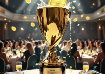 A viral, hyper-realistic YouTube thumbnail with a luxurious gold and deep teal business empowerment atmosphere. The background is a grand university ballroom filled with elegant round tables, soft spotlights, and hundreds of confident women networking with warm smiles and raised glasses, with subtle floating lemon slices transforming into golden light particles. The composition uses a dramatic low-angle shot to focus on the main subject: a massive, gleaming golden trophy shaped like a lemon being squeezed with sparkling lemonade pouring out in slow-motion droplets. Image size should be 3:2. The image features massive 3D typography with strict hierarchy: The Primary Text reads exactly: 'WHEN LIFE GIVES YOU WOMEN'. This text is massive, the largest element in the frame, rendered in liquid gold chrome with dripping metallic effect to look like a high-budget 3D render. The Secondary Text reads exactly: 'INCREDIBLE THINGS HAPPEN'. This text is significantly smaller, positioned below the main text. It features a thick, glowing white outline with electric teal border to contrast against the background. 8k, Unreal Engine 5, cinematic render.