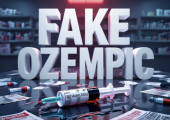 A viral, hyper-realistic YouTube thumbnail with a dramatic medical warning atmosphere. The background is a dark pharmacy counter covered with scattered knockoff weight loss injection pens and ripped misleading advertisement flyers, lit by harsh red warning lights and cold blue clinical fluorescence. The composition uses a low-angle shot to focus on the main subject: a broken, leaking semaglutide injection pen lying in a pool of liquid. Image size should be 3:2. The image features massive 3D typography with strict hierarchy: The Primary Text reads exactly: 'FAKE OZEMPIC'. This text is massive, the largest element in the frame, rendered in cracked, dripping red liquid metal to look like a high-budget 3D render. The Secondary Text reads exactly: 'COLORADO FIGHTS BACK'. This text is significantly smaller, positioned below the main text. It features a thick white glow border with police-style caution tape effect to contrast against the background. Make sure text 2 is always different theme, style, effect and border compared to text 1. The text materials correspond to the story's concept. Crucial Instruction: There is absolutely NO other text, numbers, watermarks, or subtitles in this image other than these two specific lines. 8k, Unreal Engine 5, cinematic render.