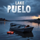 A viral, hyper-realistic YouTube thumbnail with a somber outdoor tragedy atmosphere. The background is a moody Lake Pueblo at dusk with dark storm clouds gathering over calm but ominous water and distant rocky shores with subtle emergency lights flashing on the horizon. The composition uses a low dramatic camera angle looking up at the water surface to focus on the main subject: a capsized aluminum fishing boat half-submerged with a lifeless dog life jacket floating nearby. Image size should be 3:2. The image features massive 3D typography with strict hierarchy: The Primary Text reads exactly: 'LAKE PUEBLO TRAGEDY'. This text is massive, the largest element in the frame, rendered in cold wet chrome metal with water droplets to look like a high-budget 3D render. The Secondary Text reads exactly: 'Man & Dog Lost'. This text is significantly smaller, positioned below the main text. It features a thick red glowing border/outline (sticker style) to contrast against the background. Make sure text 2 is always different theme, style, effect and border compared to text 1.
