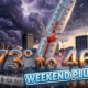 A viral, hyper-realistic YouTube thumbnail with a dramatic weather atmosphere. The background is a stormy Fort Wayne skyline at dusk with dark purple clouds rolling in from the west and golden warm light fading in the east. The composition uses a dramatic low angle to focus on the main subject: a massive cracked thermometer splitting in half. Image size should be 3:2. The image features massive 3D typography with strict hierarchy: The Primary Text reads exactly: '73° to 46°'. This text is massive, the largest element in the frame, rendered in molten chrome to look like a high-budget 3D render. The Secondary Text reads exactly: 'WEEKEND PLUNGE'. This text is significantly smaller, positioned below the main text. It features a thick, icy blue glowing border/outline (sticker style) to contrast against the background. Make sure text 2 is always different theme, style, effect and border compared to text 1.