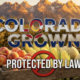 A viral, hyper-realistic YouTube thumbnail with a bold rural American agriculture atmosphere. The background is a golden Colorado Western Slope orchard at sunset with dramatic Rocky Mountain peaks glowing behind. The composition uses a low heroic camera angle to focus on the main subject: a weathered wooden produce crate overflowing with perfect Palisade peaches, Olathe sweet corn, and Rocky Ford cantaloupe. Image size should be 3:2. The image features massive 3D typography with strict hierarchy: The Primary Text reads exactly: 'COLORADO GROWN'. This text is massive, the largest element in the frame, rendered in polished chrome metal with authentic Colorado Proud logo colors to look like a high-budget 3D render. The Secondary Text reads exactly: 'PROTECTED BY LAW'. This text is significantly smaller, positioned below the main text with a thick red prohibition-circle slash border to contrast against the background. Make sure text 2 is always different theme, style, effect and border compared to text 1. The text materials correspond to the story's concept. Crucial Instruction: There is absolutely NO other text, numbers, watermarks, or subtitles in this image other than these two specific lines. 8k, Unreal Engine 5, cinematic render