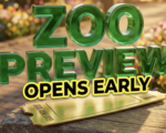 A viral, hyper-realistic YouTube thumbnail with a bright and sunny Lifestyle atmosphere. The background is a vibrant zoo pathway blooming with spring flowers with warm golden hour lighting. The composition uses a Macro angle to focus on the main subject: a Detailed Faceless Golden Zoo Entry Ticket. Image size should be 3:2. The image features massive 3D typography with strict hierarchy: The Primary Text reads exactly: 'ZOO PREVIEW'. This text is massive, the largest element in the frame, rendered in Shiny Emerald Glass to look like a high-budget 3D render. The Secondary Text reads exactly: 'OPENS EARLY'. This text is significantly smaller, positioned below or next to the main text. It features a thick, distinct bright yellow color border/outline (sticker style) to contrast against the background. Make sure text 2 is always different theme, style, effect and border compared to text 1. The text materials correspond to the story's concept. Crucial Instruction: There is absolutely NO other text, numbers, watermarks, or subtitles in this image other than these two specific lines. 8k, Unreal Engine 5, cinematic render.
