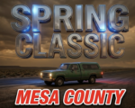 A viral, hyper-realistic YouTube thumbnail with a tense, urgent breaking-news atmosphere. The background is a vast western Colorado desert highway stretching into the distance under a dramatic overcast sky with deep amber and grey tones, with emergency blue and red light reflections subtly bouncing off the asphalt. The composition uses a low angle to focus on the main subject: a weathered green pickup truck with a matching camper shell parked alone on the shoulder of the empty highway, its headlights glowing faintly in the dim light. Image size should be 3:2. The image features massive 3D typography with strict hierarchy: The Primary Text reads exactly: 'SILVER ALERT'. This text is massive, the largest element in the frame, rendered in reflective chrome with sharp blue emergency-light highlights to look like a high-budget 3D render. The Secondary Text reads exactly: 'MESA COUNTY'. This text is significantly smaller, positioned below the main text. It features a thick, bright red border and outline in a sticker style to contrast sharply against the moody background. The text materials correspond to the story's urgent, life-at-stake concept. Crucial Instruction: There is absolutely NO other text, numbers, watermarks, or subtitles in this image other than these two specific lines. 8k, Unreal Engine 5, cinematic render.