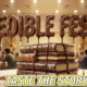 A viral, hyper-realistic YouTube thumbnail with a colorful and appetizing culinary atmosphere. The background is a bright college event hall with warm overhead lighting. The composition uses a macro camera angle to focus on the main subject: a detailed faceless stack of classic books made entirely out of rich cake and glossy frosting. Image size should be 3:2. The image features massive 3D typography with strict hierarchy: The Primary Text reads exactly: 'EDIBLE FEST'. This text is massive, the largest element in the frame, rendered in glossy melted chocolate material to look like a high-budget 3D render. The Secondary Text reads exactly: 'TASTE THE STORY'. This text is significantly smaller, positioned below or next to the main text. It features a thick, distinct bright yellow outline sticker style to contrast against the background. Make sure text 2 is always different theme, style, effect and border compared to text 1. The text materials correspond to the story's concept. Crucial Instruction: There is absolutely NO other text, numbers, watermarks, or subtitles in this image other than these two specific lines. 8k, Unreal Engine 5, cinematic render.