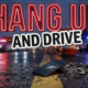 A viral, hyper-realistic YouTube thumbnail with a somber, public safety atmosphere. The background is a dimly lit American highway at dusk with flashing red and blue police lights reflecting off wet asphalt and a cracked smartphone lying face-up on the road. The composition uses a low angle to focus on the main subject: a shattered cell phone on the highway center line with glass fragments scattered around it, no human faces visible. Image size should be 3:2. The image features massive 3D typography with strict hierarchy: The Primary Text reads exactly: 'HANG UP'. This text is massive, the largest element in the frame, rendered in glowing crimson neon tubing to look like a high-budget 3D render. The Secondary Text reads exactly: 'AND DRIVE'. This text is significantly smaller, positioned below the main text. It features a thick white border outline in sticker style to contrast against the dark highway background. Make sure text 2 is always different theme, style, effect and border compared to text 1. The text materials correspond to the story's concept. Crucial Instruction: There is absolutely NO other text, numbers, watermarks, or subtitles in this image other than these two specific lines. 8k, Unreal Engine 5, cinematic render.