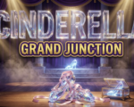 A viral, hyper-realistic YouTube thumbnail with a fairytale ballet atmosphere. The background is a grand theater stage with royal purple velvet curtains, golden spotlights creating dramatic beams through stage fog, and a glowing glass slipper on marble steps as the centerpiece. The composition uses a low angle shot to focus on the main subject: an ornate glass slipper catching prismatic light with ballet pointe shoes crossed behind it. Image size should be 3:2. The image features massive 3D typography with strict hierarchy: The Primary Text reads exactly: 'CINDERELLA'. This text is massive, the largest element in the frame, rendered in crystalline glass material with internal light refraction to look like a high-budget 3D render. The Secondary Text reads exactly: 'GRAND JUNCTION'. This text is significantly smaller, positioned below the main text. It features a thick, distinct royal gold border with purple outline (sticker style) to contrast against the background. Make sure text 2 is always different theme, style, effect and border compared to text 1. The text materials correspond to the story's fairytale ballet concept. Crucial Instruction: There is absolutely NO other text, numbers, watermarks, or subtitles in this image other than these two specific lines. 8k, Unreal Engine 5, cinematic render.