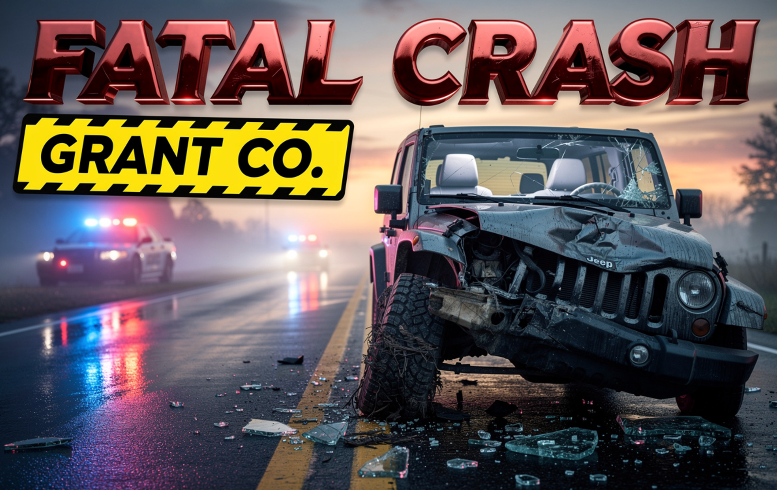 Grant County Indiana fatal head on Jeep crash scene