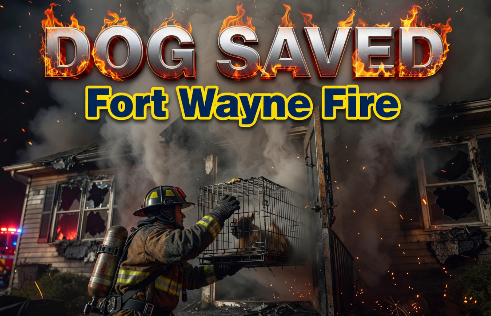 Fort Wayne firefighter dog rescue house fire scene