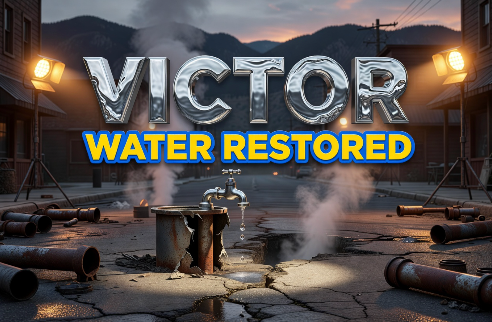 victor colorado water main repair crew working at night