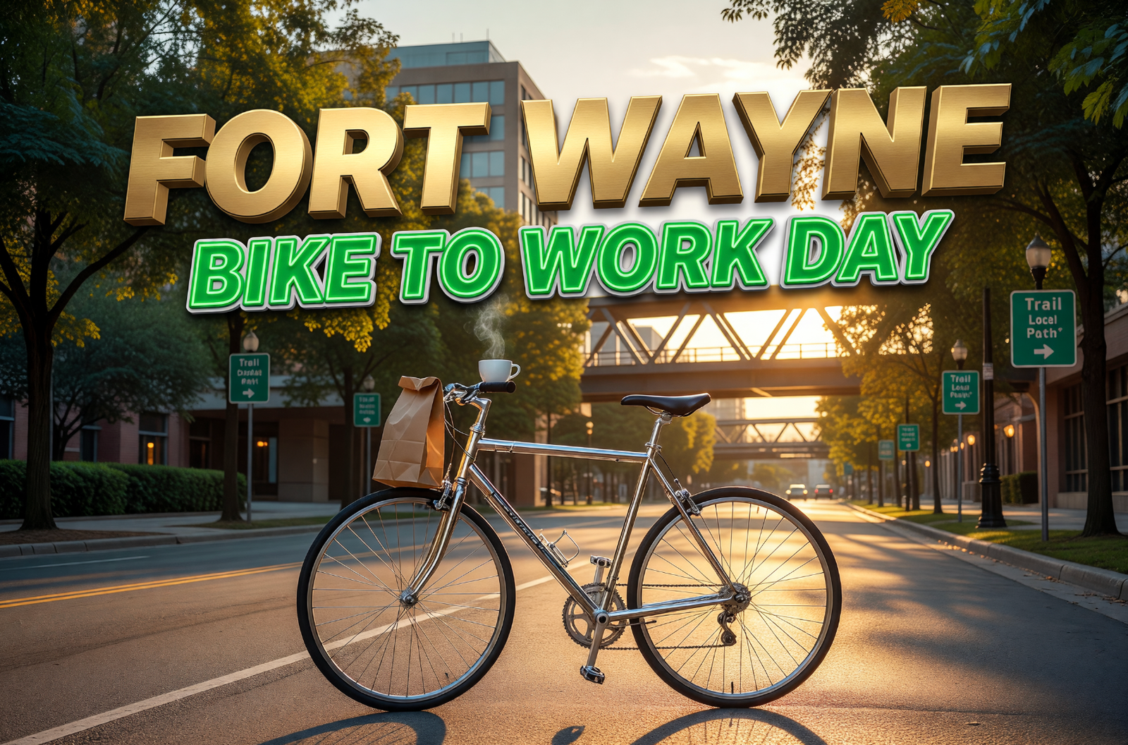 Fort Wayne cyclists biking to work on Calhoun Street trail
