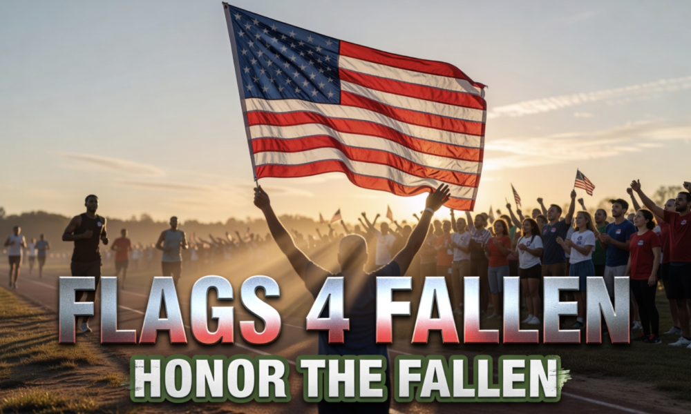 Flags 4 Fallen runners carrying USA flags in Fort Wayne 5K honor
