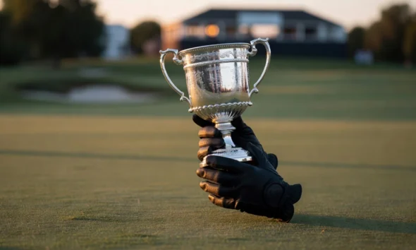 Aaron Rai 2026 PGA Championship win at Aronimink with Wanamaker Trophy.