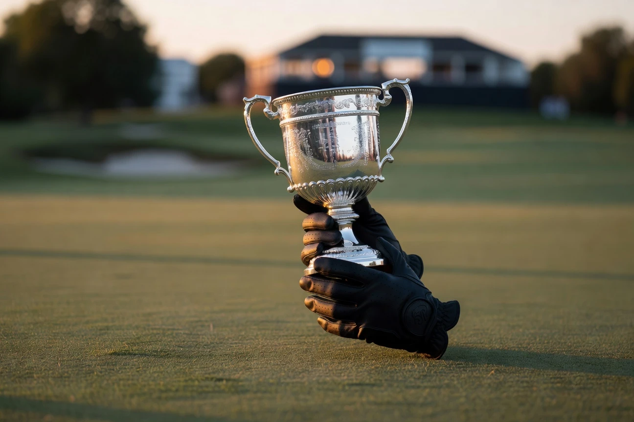 Aaron Rai 2026 PGA Championship win at Aronimink with Wanamaker Trophy.