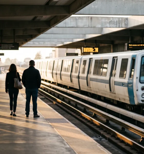 BART train at Bay Area station ahead of November transit rescue ballot vote.