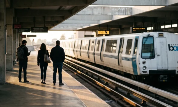 BART train at Bay Area station ahead of November transit rescue ballot vote.