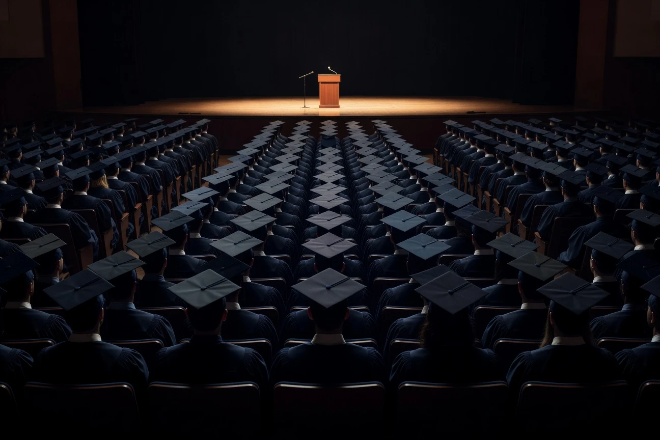 Class of 2026 graduates booing artificial intelligence commencement speeches across US universities.