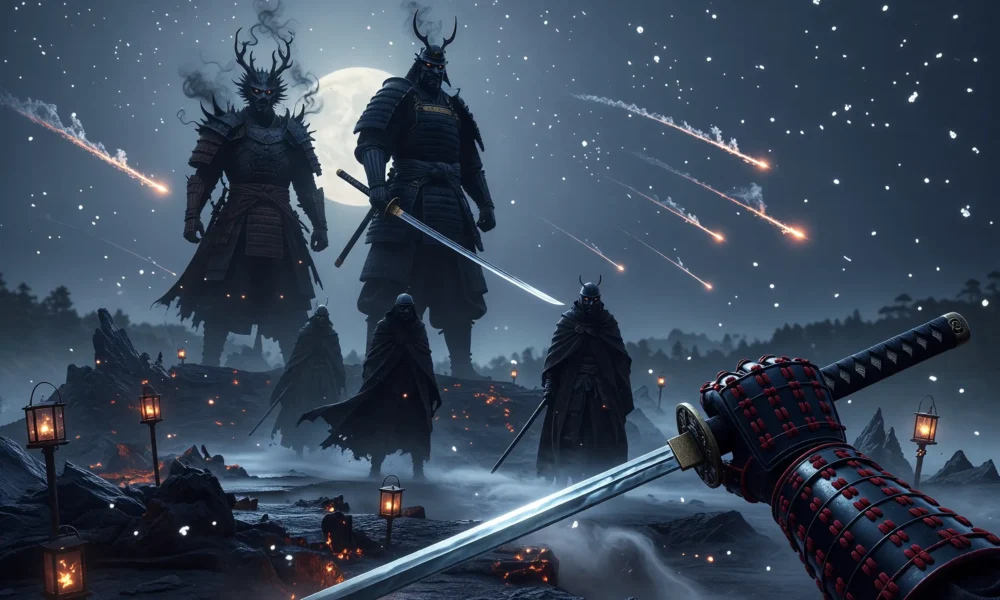 Ghost of Yotei Legends Raid four-player co-op fight versus Dragon and Saito.