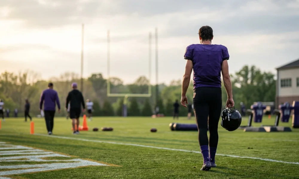 Lamar Jackson welcomes new Ravens head coach Jesse Minter at OTAs in Baltimore.