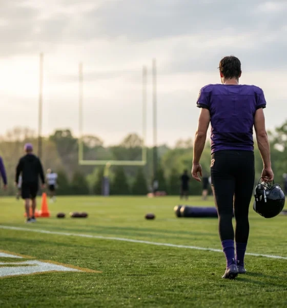 Lamar Jackson welcomes new Ravens head coach Jesse Minter at OTAs in Baltimore.
