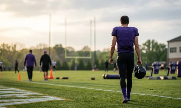Lamar Jackson welcomes new Ravens head coach Jesse Minter at OTAs in Baltimore.