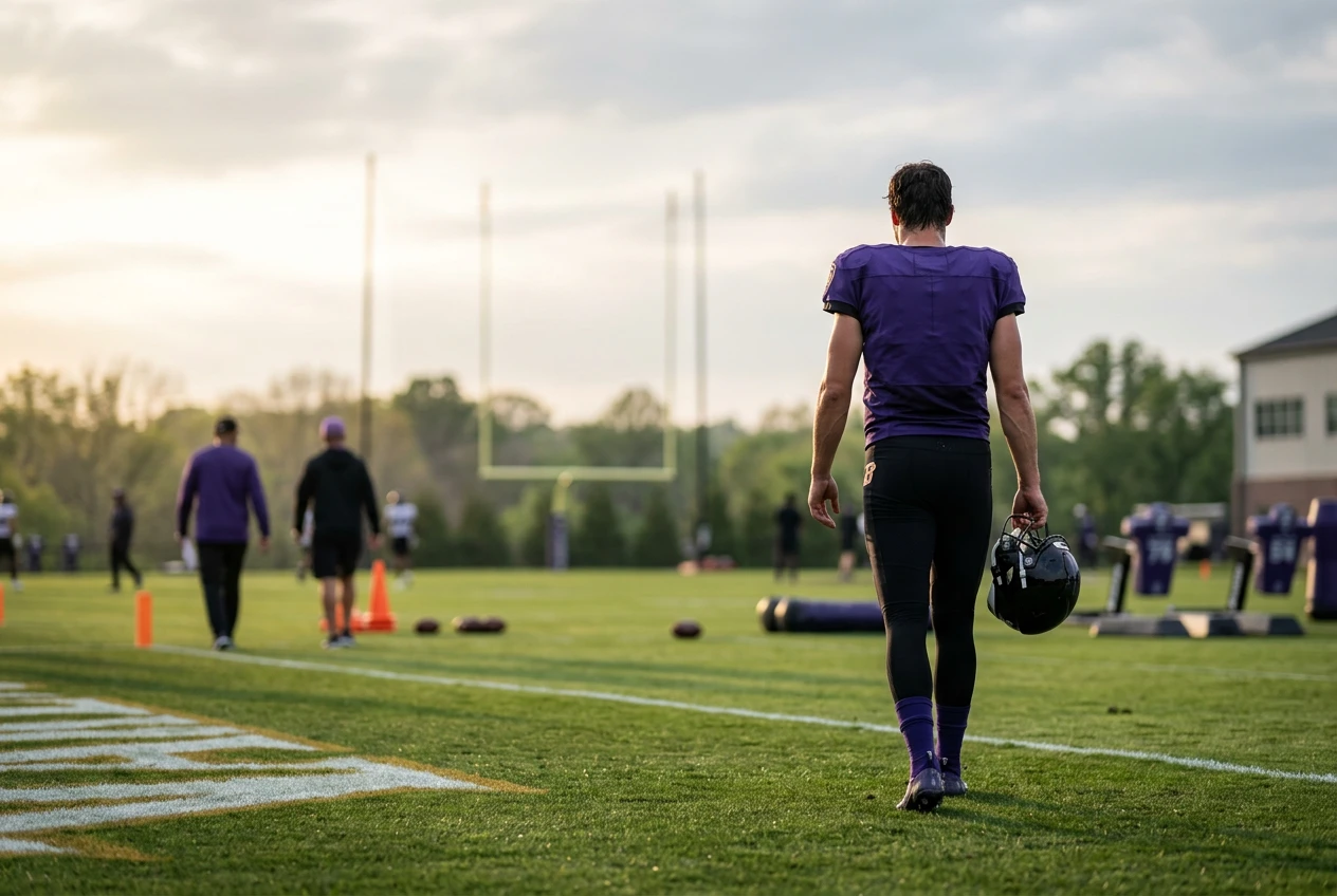 Lamar Jackson welcomes new Ravens head coach Jesse Minter at OTAs in Baltimore.