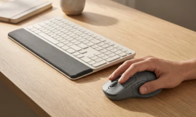 Logitech Signature Comfort Plus ergonomic mouse and keyboard combo on a desk.