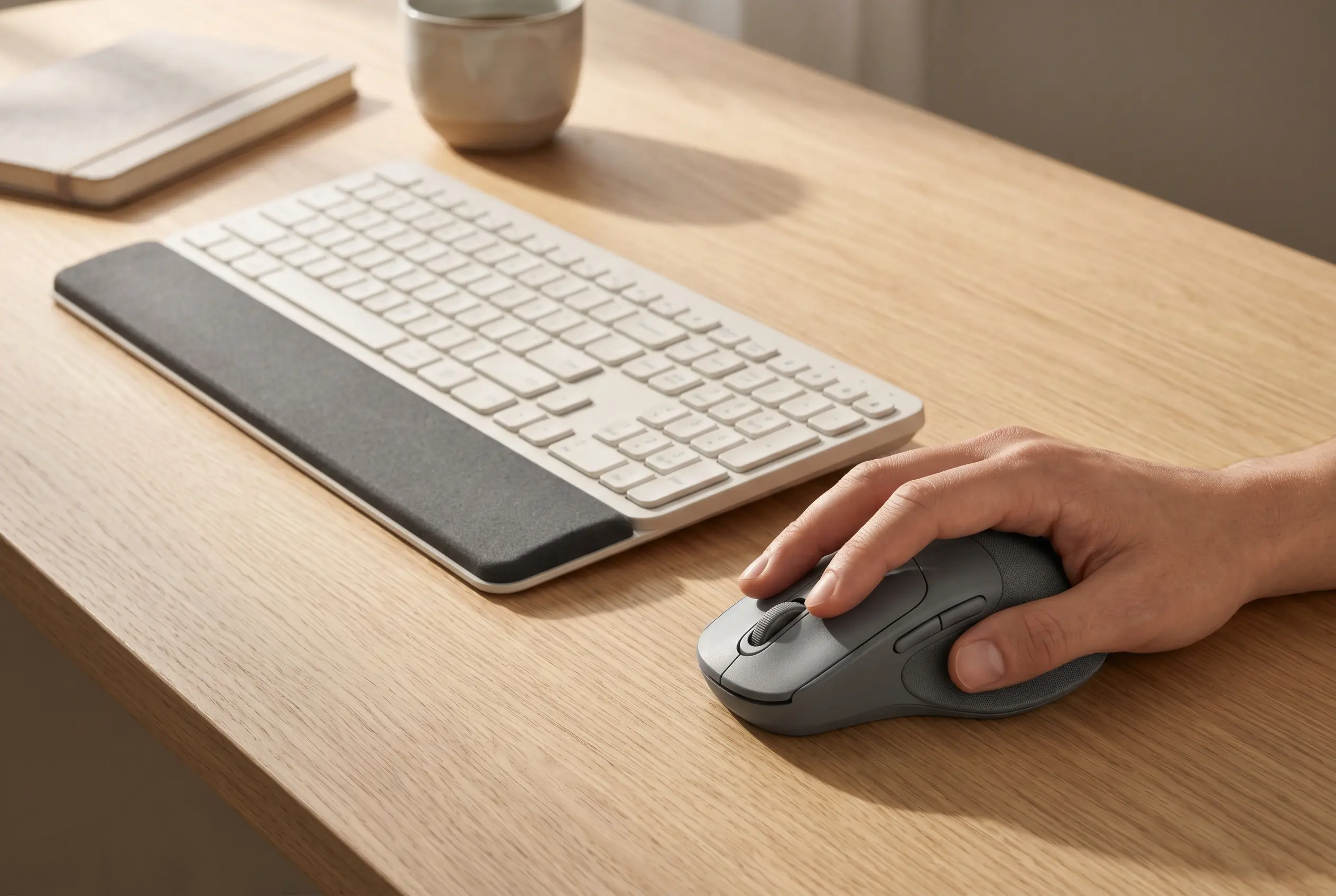 Logitech Signature Comfort Plus ergonomic mouse and keyboard combo on a desk.