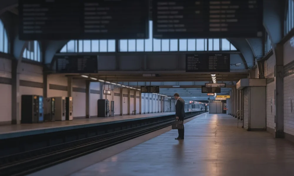 Long Island Rail Road strike empty platform commuter disruption in New York.