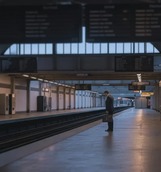 Long Island Rail Road strike empty platform commuter disruption in New York.