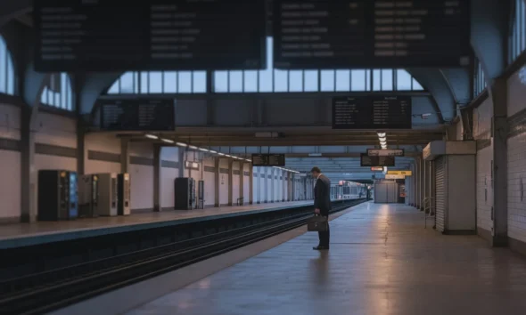 Long Island Rail Road strike empty platform commuter disruption in New York.