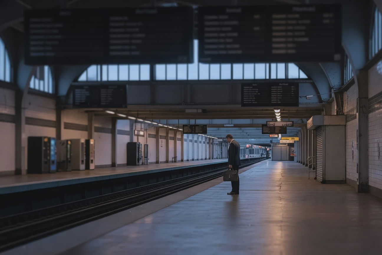 Long Island Rail Road strike empty platform commuter disruption in New York.