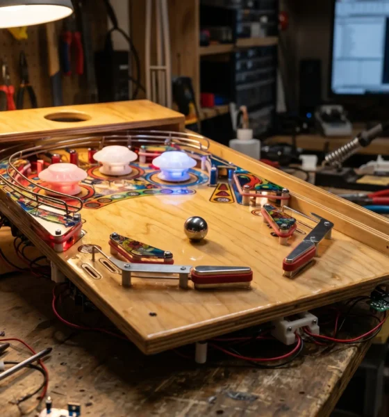 Space Cadet pinball physical 3D-printed table build by hobbyist CNCDan.