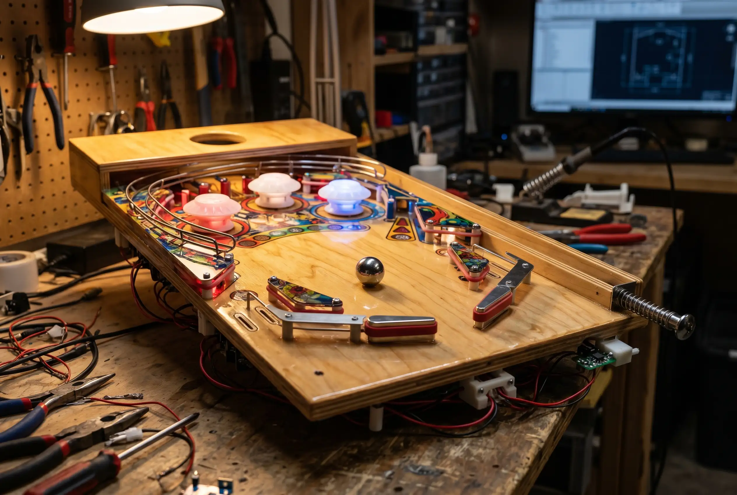 Space Cadet pinball physical 3D-printed table build by hobbyist CNCDan.