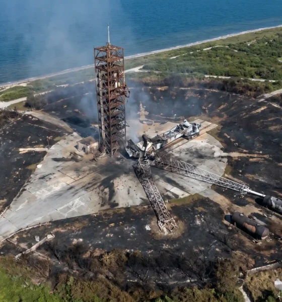 Blue Origin New Glenn explosion damage at LC-36 launch pad visible from space.