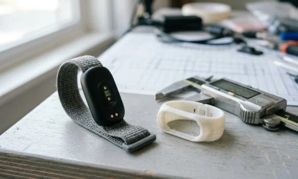 Fitbit Air pebble sensor and custom band blueprints opened to makers and 3D printing.
