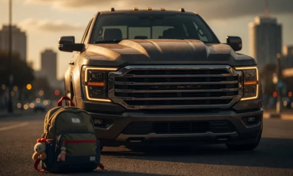 Larger SUVs and trucks with tall hoods towering over pedestrians