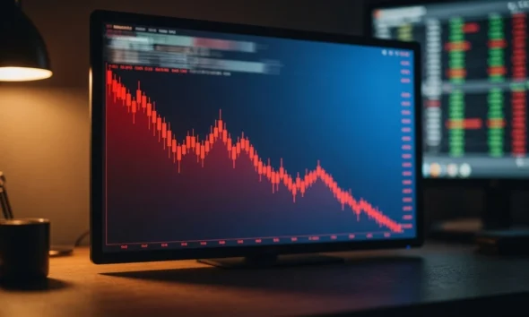 Magnificent Seven correction MAGS ETF in red on trading screen