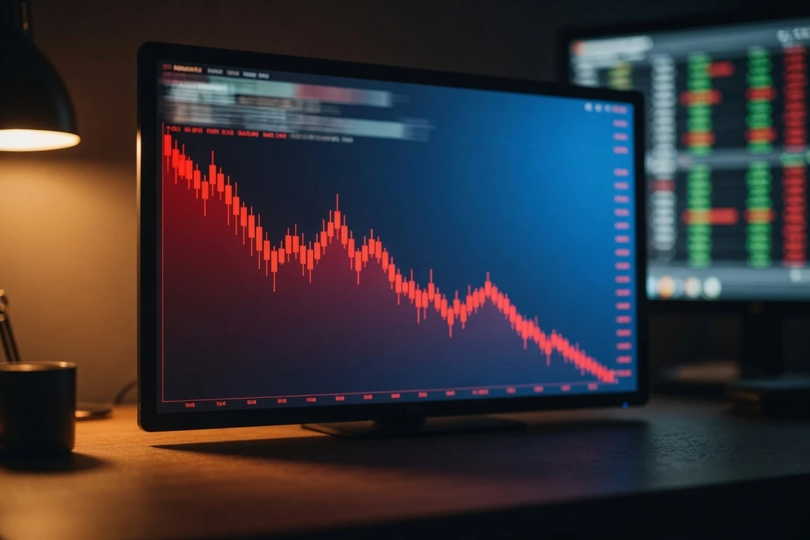 Magnificent Seven correction MAGS ETF in red on trading screen