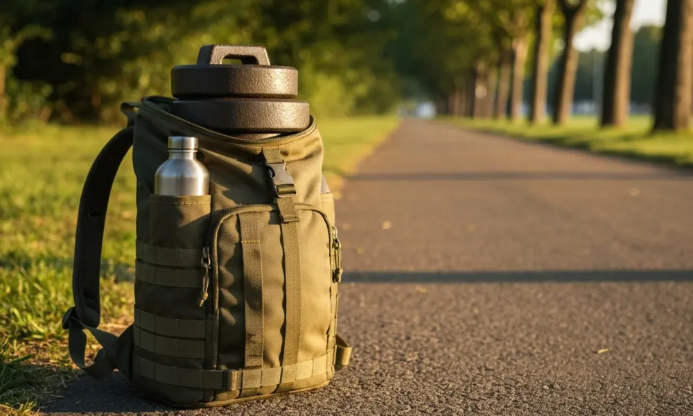 Rucking weighted walking trend explained with backpack for muscle and bone health.