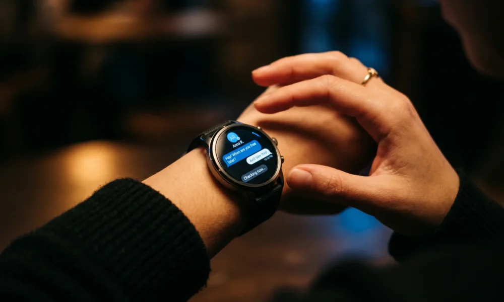Telegram Wear OS app interface on a smartwatch