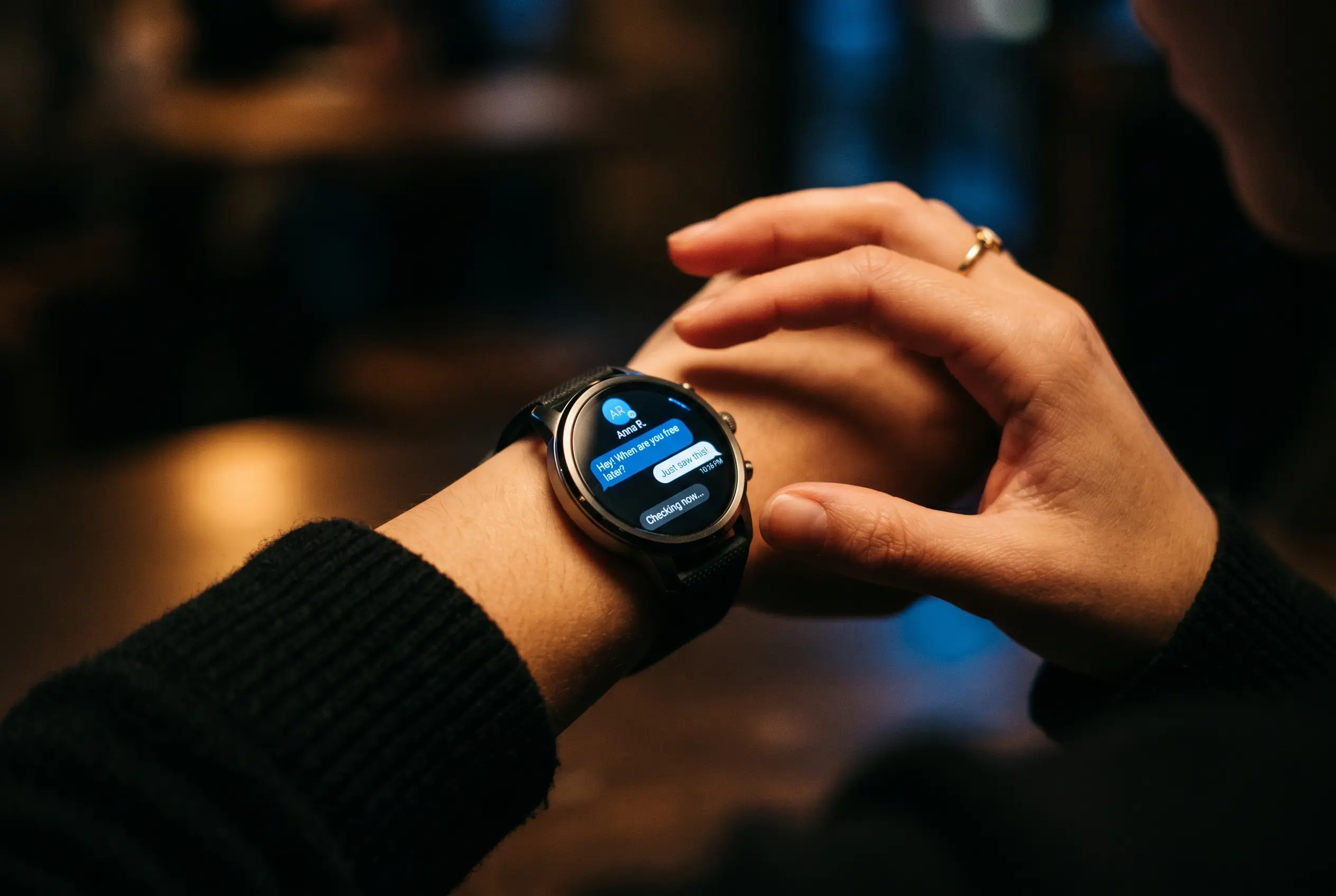 Telegram Wear OS app interface on a smartwatch