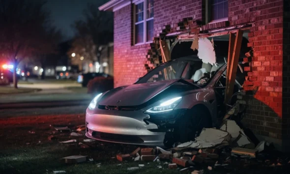 Tesla Model 3 Autopilot crash Texas home
