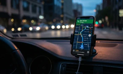 Waze traffic lights on smartphone navigation map