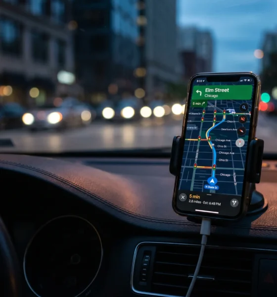 Waze traffic lights on smartphone navigation map